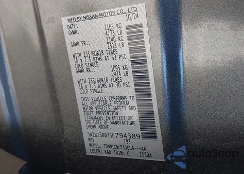 2025 Nissan Rogue Sv Intelligent Awd z USA, uszkodzony, nr VIN 5N1BT3BB3SC794389